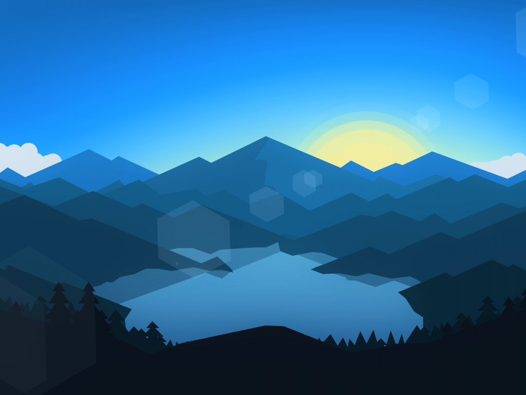 Desktop wallpaper forest, mountains, sunset, cool weather, minimalism
