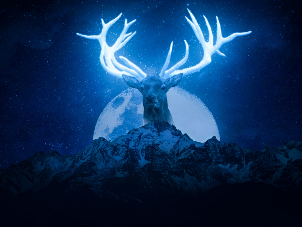 Deer horns, glowing horns, art, 1024x768 wallpaper