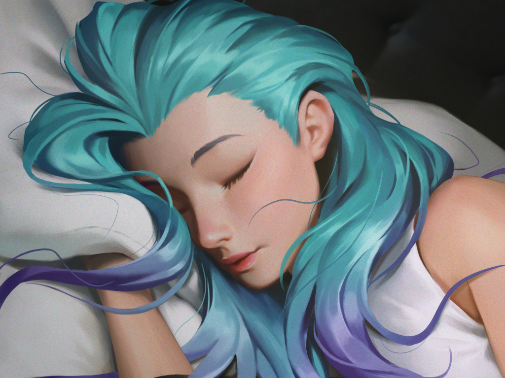 blue hair girl sims art