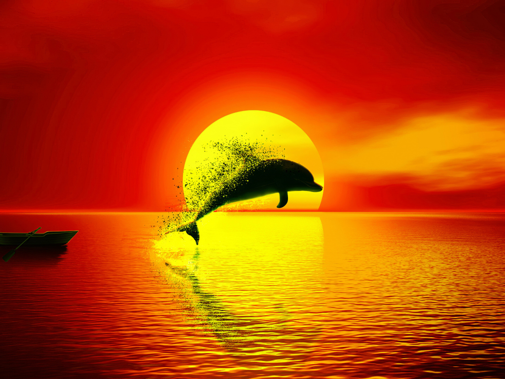Desktop Wallpaper Dolphin Dispersion Sunset Seascape Art Hd Image Picture Background 7e9ba6
