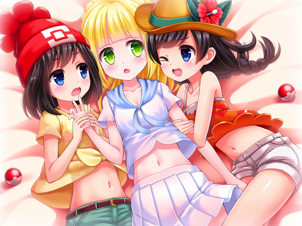 Download wallpaper 1024x768 pokémon, lillie, mizuki, anime girls, lying  down, standard 4:3 fullscreen 1024x768 hd background, 2290