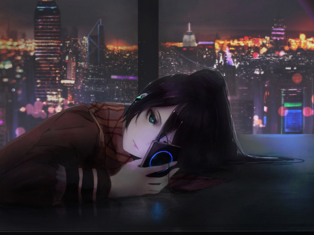 Live wallpaper The girl in front of the window at night / download from  VSThemes