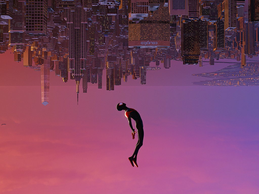 Desktop wallpaper spiderman, upside-down dive, fan art, 2021, hd image