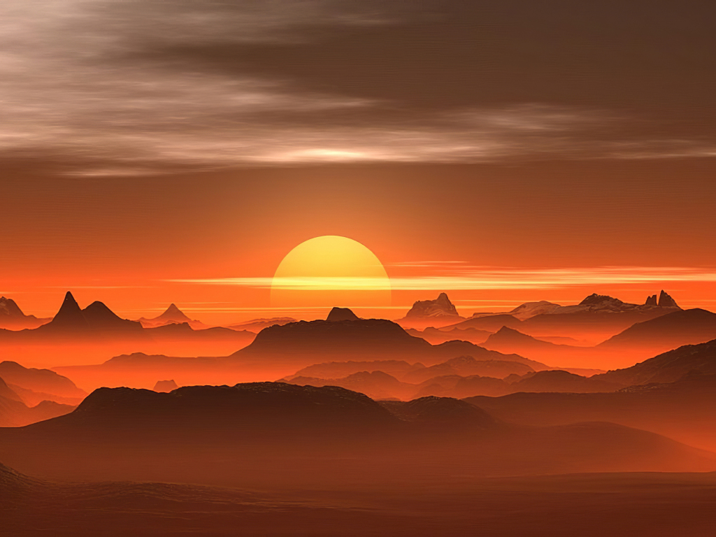 Desktop wallpaper sunset, mist, desert, horizon, hd image, picture