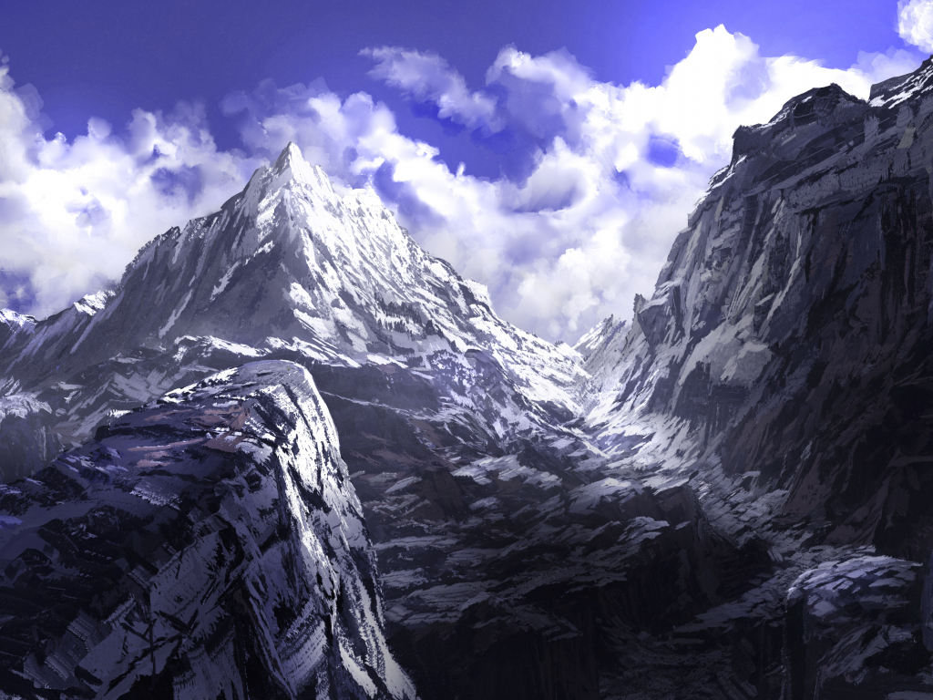 Wallpaper ID: 149894 / anime, mountains, landscape, Asia, Japan, blue, cyan  free download