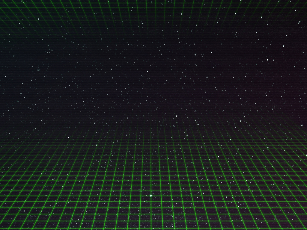 Desktop wallpaper synthwave, green grid, dark, space, art