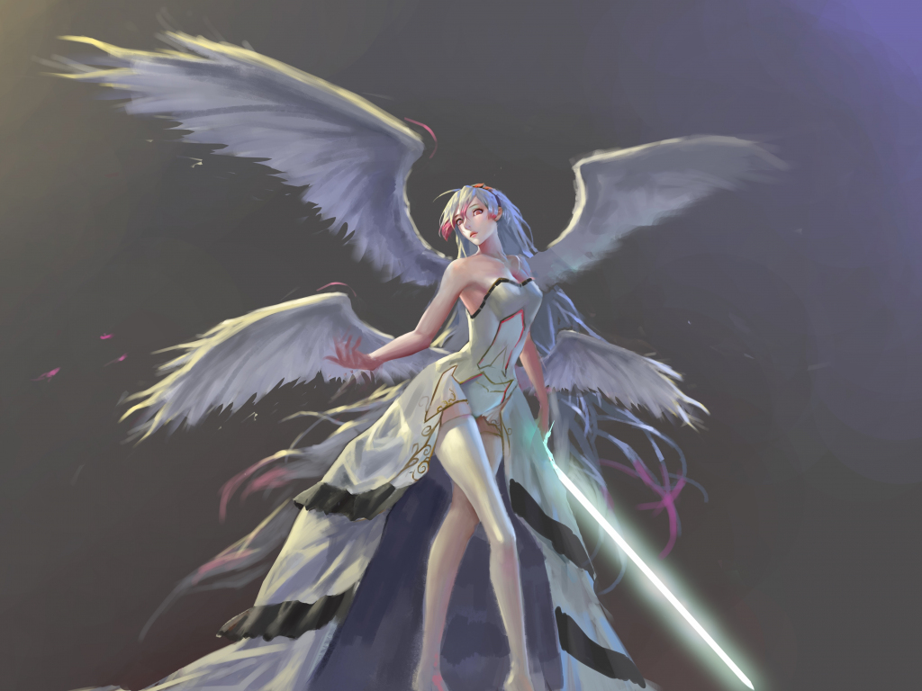 Wallpaper angel with sword, white hair, dungeon fighter online desktop ...