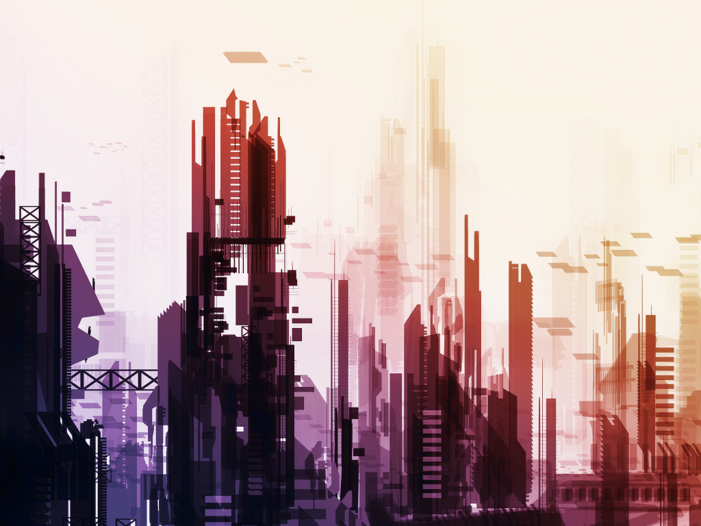 Cyberpunk City Minimalist Digital Art 4K Wallpaper #6.1048