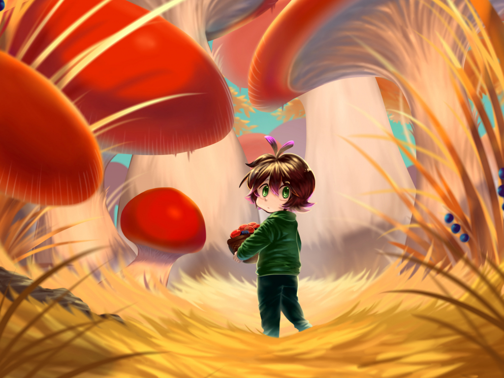 Mobile wallpaper: Anime, Rain, Mushroom, Frog, Original, 816854 download  the picture for free.