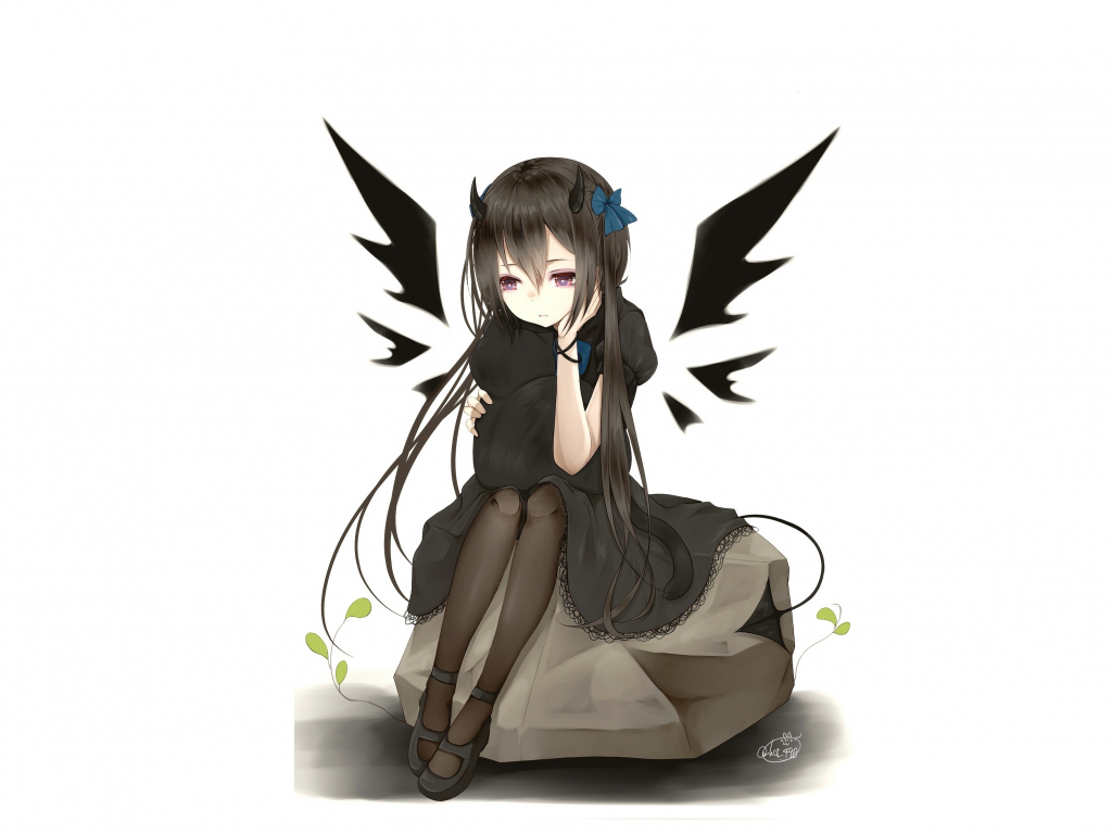 Wallpaper cute, angel with black wings, anime desktop wallpaper, hd image,  picture, background, a05238 | wallpapersmug