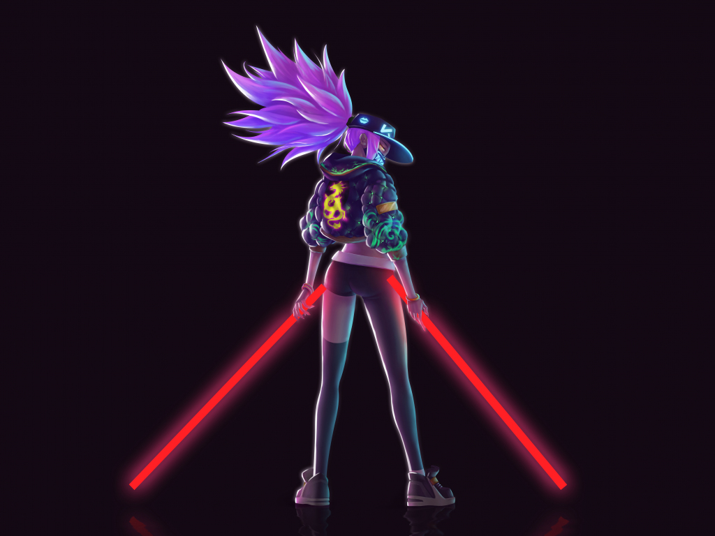 Wallpaper akali, kda, girl with lightbars, minimal desktop wallpaper ...