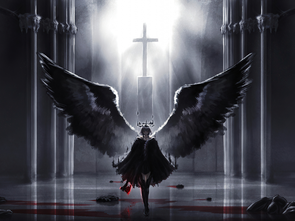 Desktop wallpaper black wings, demon angel, artwork, fantasy, hd image