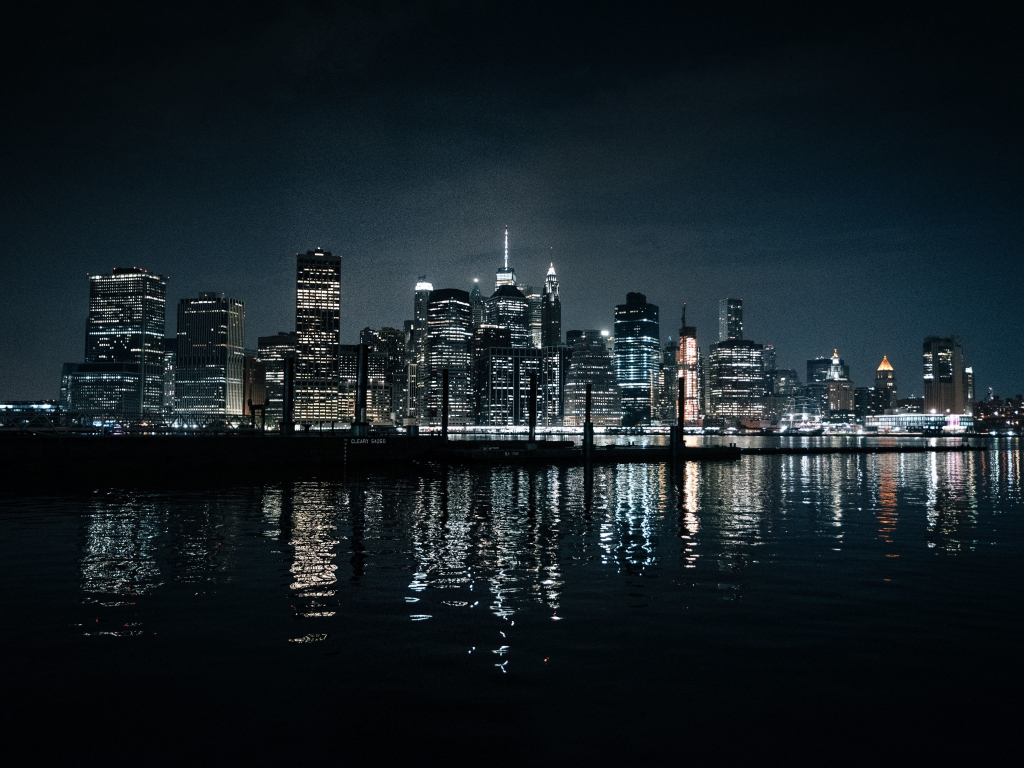 Wallpaper cityscape, dark, reflections, night, buildings desktop