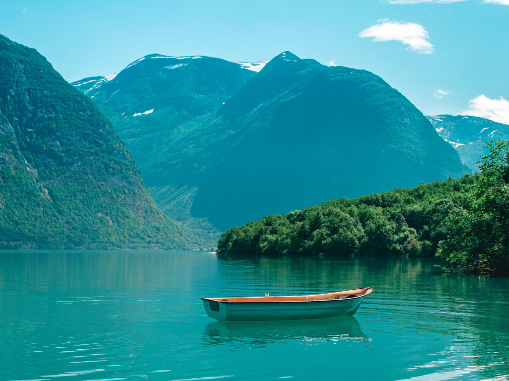 Wallpaper lake, boat, mountains, holiday desktop wallpaper, hd image ...