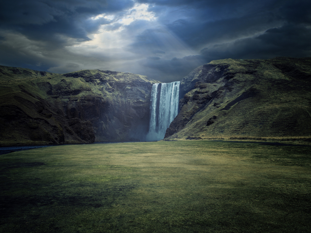 Hình nền Thác nước skógafoss của Iceland, Vách đá, Phong cảnh xanh, thiên nhiên