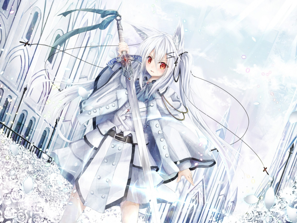 Wallpaper warrior, anime girl, white hair desktop wallpaper, hd image,  picture, background, ba7eb0 | wallpapersmug