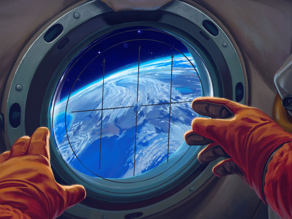 Spacecraft window, astronaut, 1024x768 wallpaper