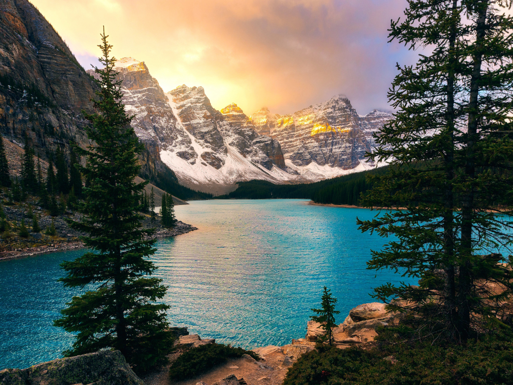 Wallpaper moraine lake, banff national park, sunset, nature desktop ...