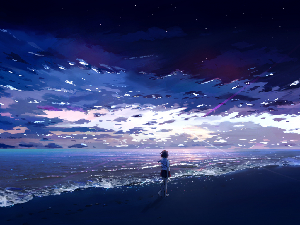Wallpaper anime girl, seashore, beach, art desktop wallpaper, hd image ...