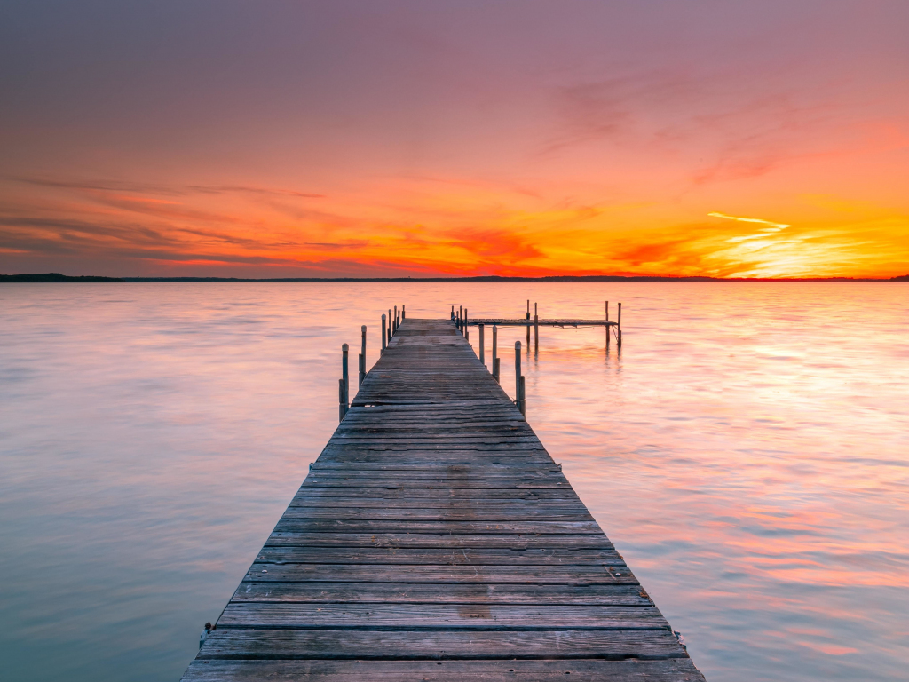 Desktop wallpaper pier, sunset, beautiful seascape, beach, hd image