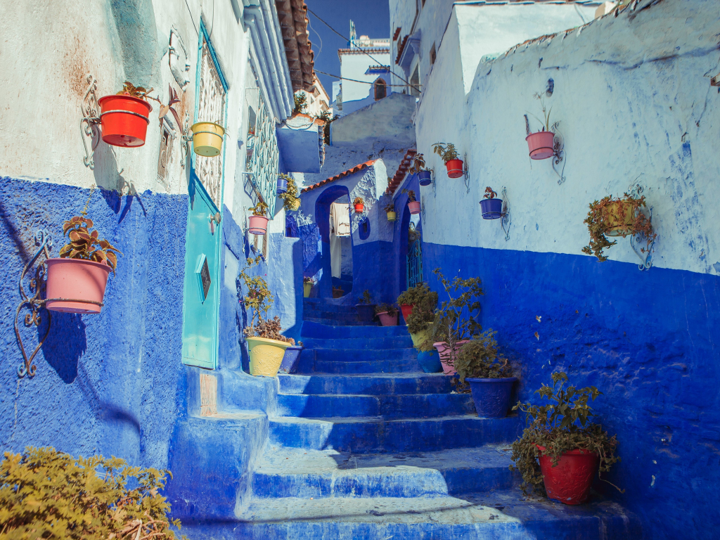 Desktop wallpaper blue house paint, street, city, colorful, hd image