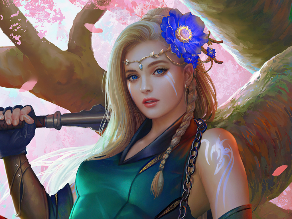 Fantasy girl, warrior, beauty with sword, 1024x768 wallpaper