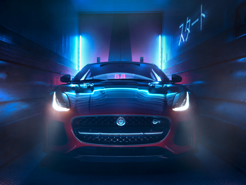 Desktop wallpaper headlight, red, jaguar f-type, hd image, picture