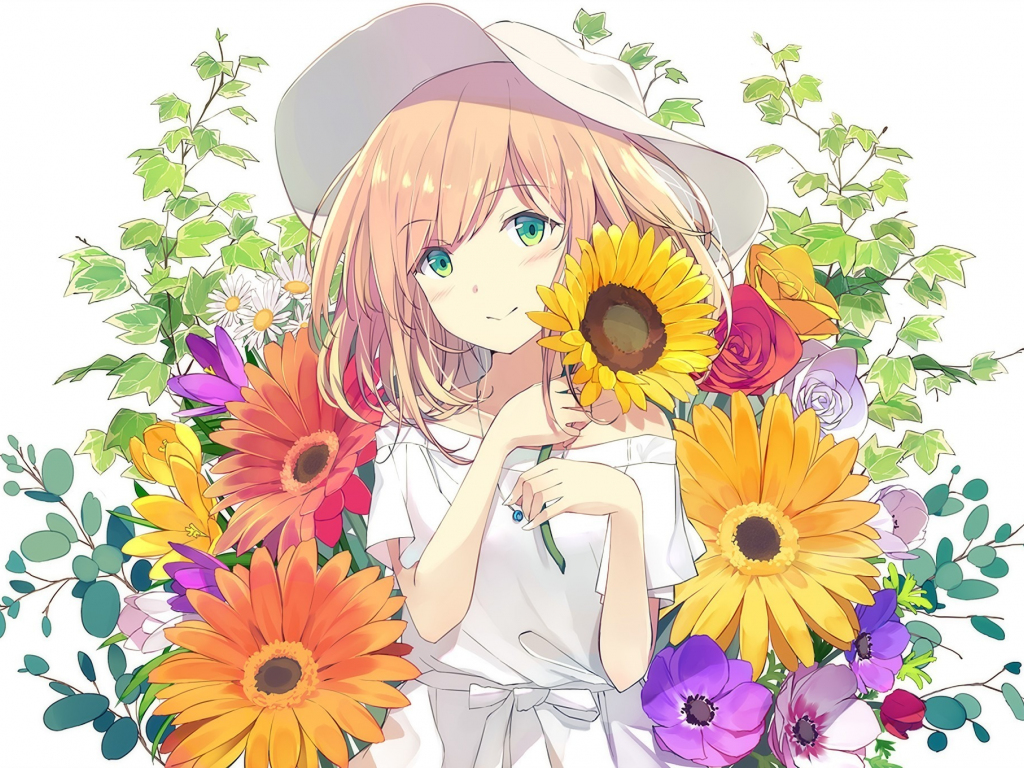Cute Anime Girl Holding Sakura Flowers 19054678 Vector Art at Vecteezy