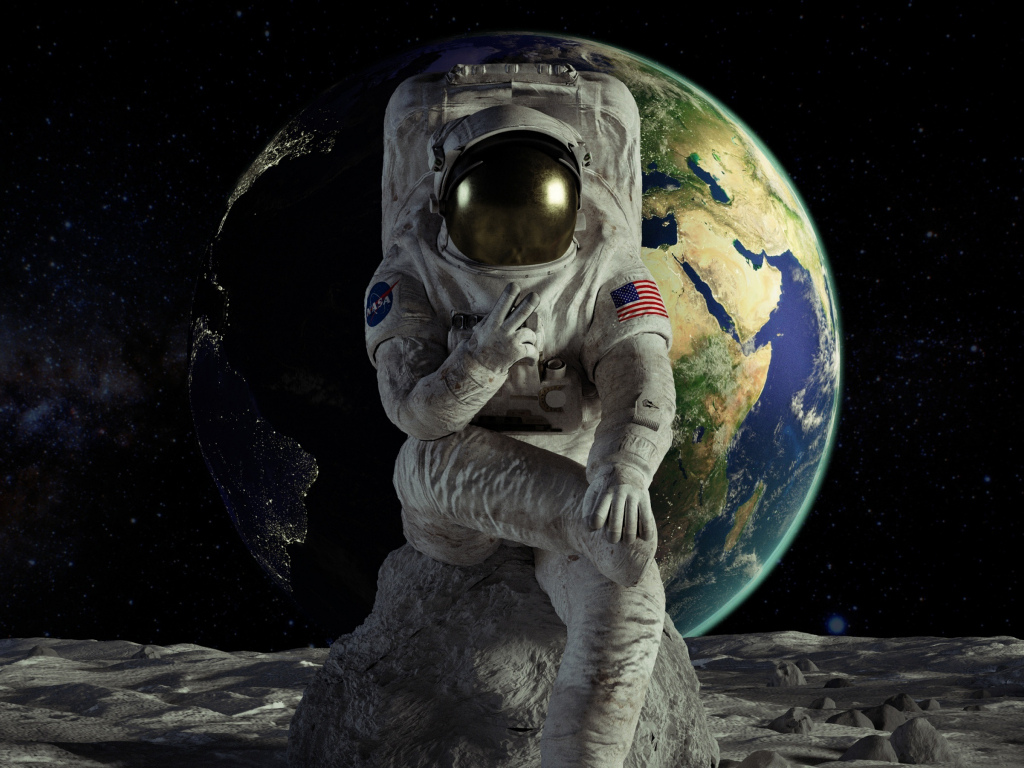 Desktop wallpaper planet, earth, astronaut, artwork, hd
