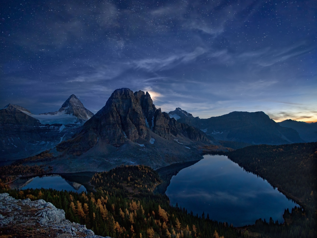 Desktop wallpaper summit, mountains peak, lake, night, nature, hd image