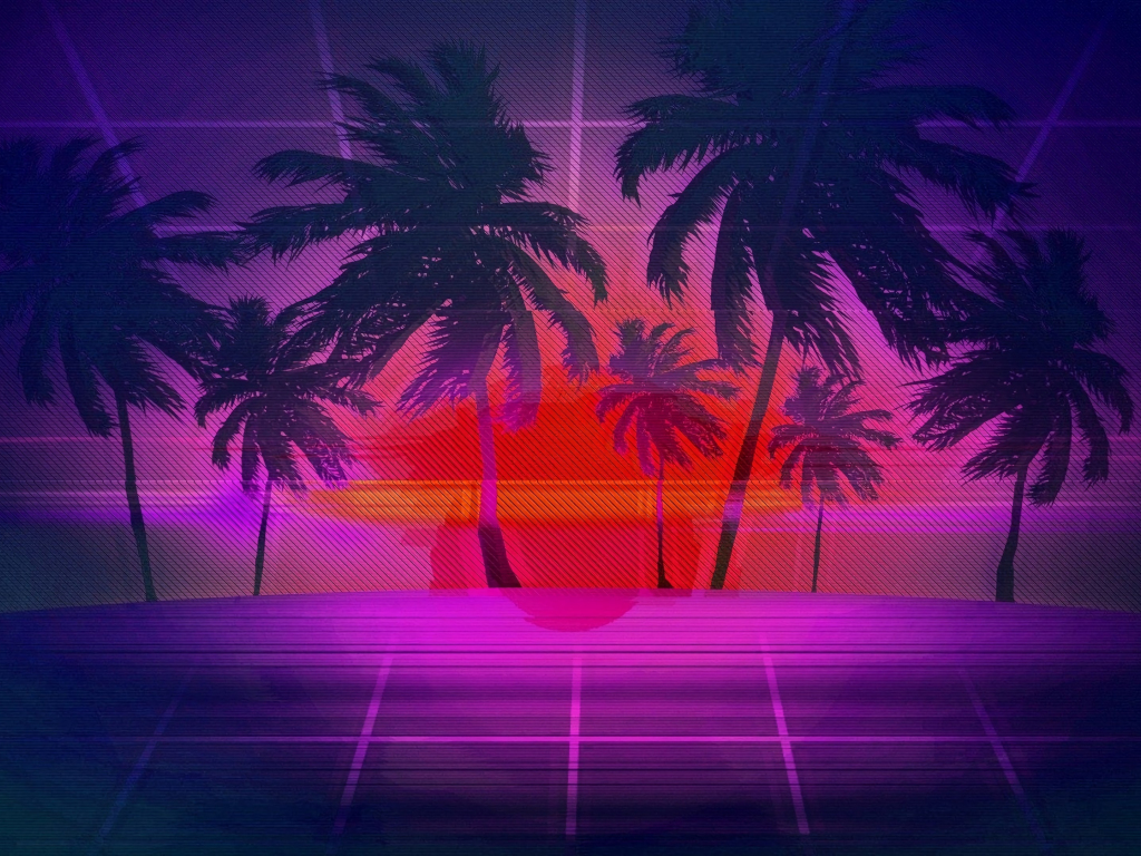 Desktop Wallpaper Sunset Palm Tree Vaporwave Digital Art Hd Image | My ...