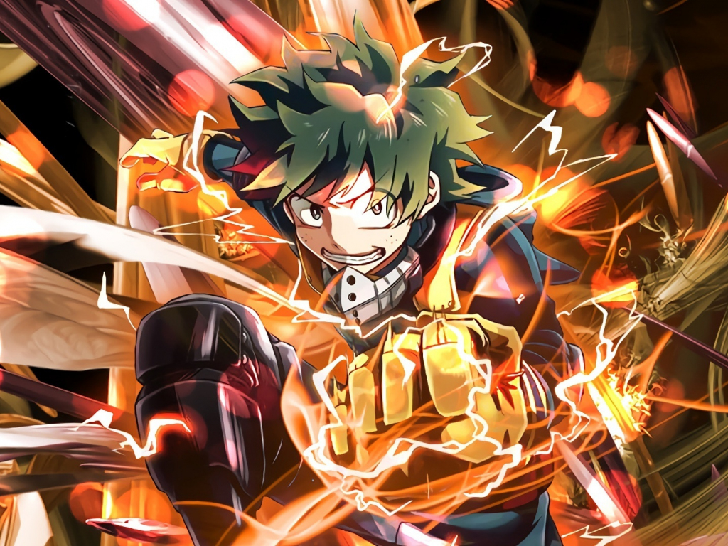 Desktop wallpaper anime, izuku midoriya, fire power, art, hd image