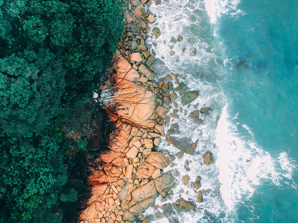 Wallpaper rocks, seashore, coast, beach, aerial view desktop wallpaper