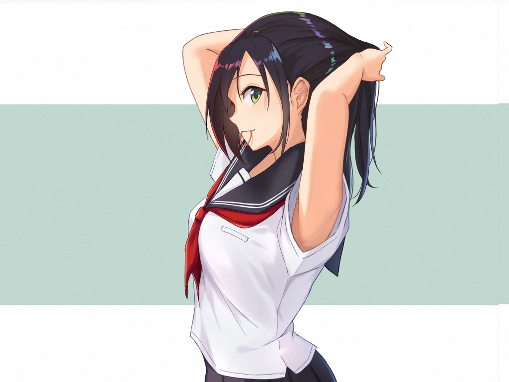 Wallpaper school girl, tying hairs, anime girl desktop wallpaper, hd image,  picture, background, e8d994 | wallpapersmug