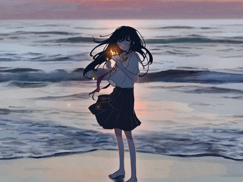 Wallpaper sunset, cute anime girl, original, 2021 desktop wallpaper, hd ...