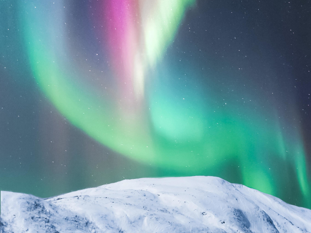 Desktop wallpaper polar lights, snowy mountain, nature, sky, hd image