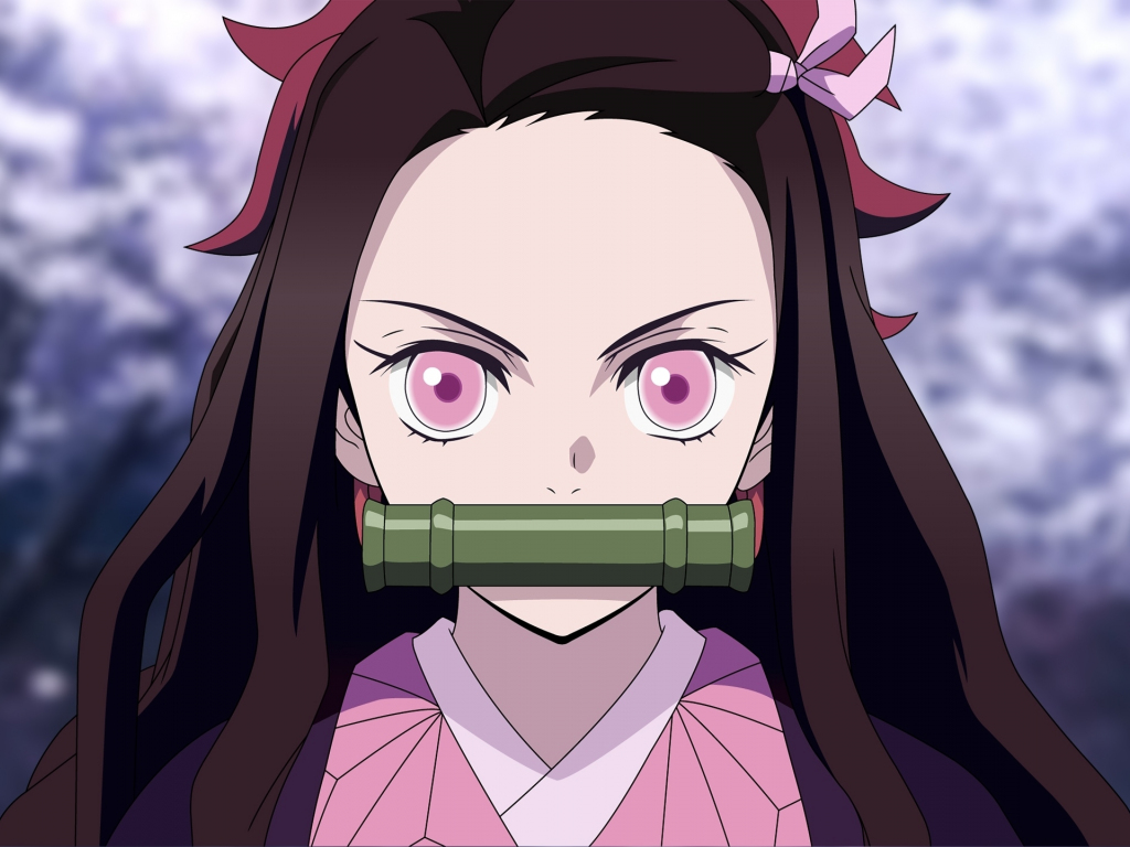 Hình nền Angry Kamado Nezuko, Đôi mắt hồng, Anime girl