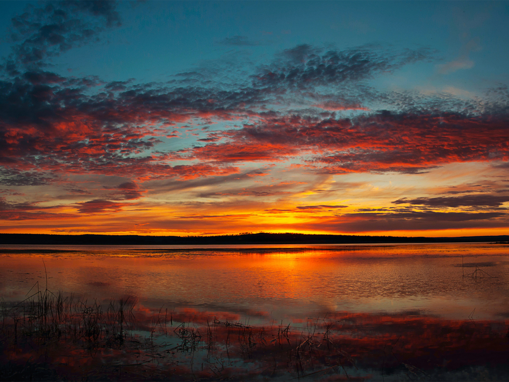 Desktop wallpaper sunset, clouds, sky, lake, nature, hd image, picture ...