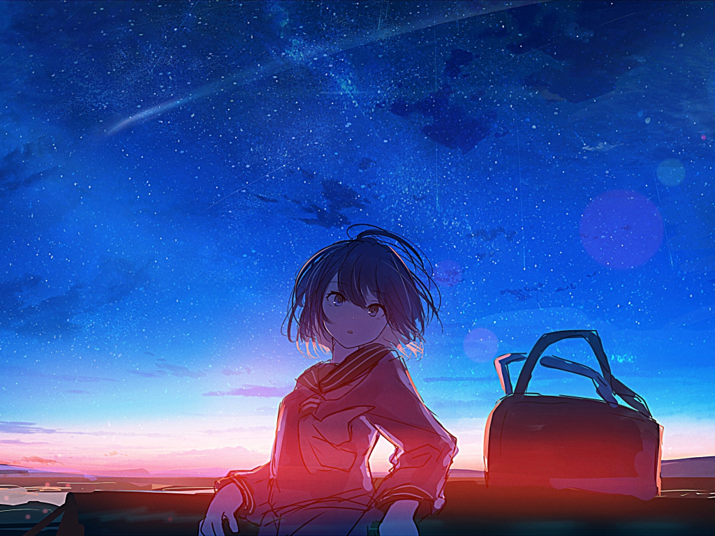 Wallpaper schoolgirl, anime, sunset, outdoor desktop wallpaper, hd image,  picture, background, f799c7 | wallpapersmug