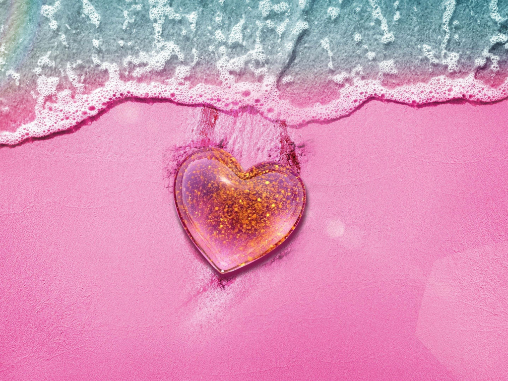 Wallpaper beach, pink surface, heart, aerial view desktop wallpaper, hd ...