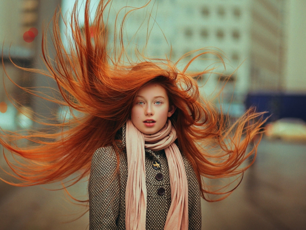 Wallpaper redhead, hair in air, gorgeous, girl model desktop wallpaper