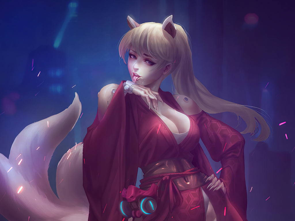 Desktop wallpaper cyber cat girl, fantasy, artwork, hd