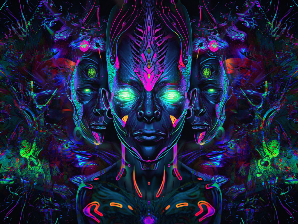 Psychedelic art, abstract, dark, 1024x768 wallpaper
