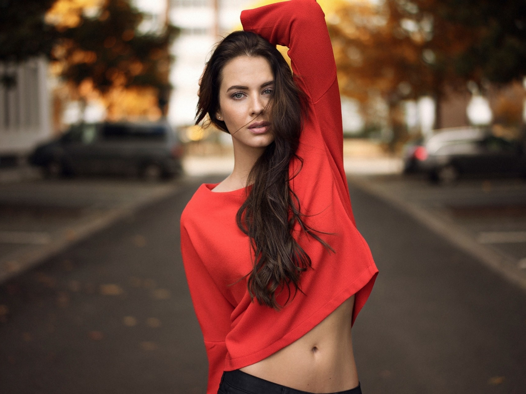 Desktop Wallpaper Brunette Red Top Woman Model Glamor Hd Image
