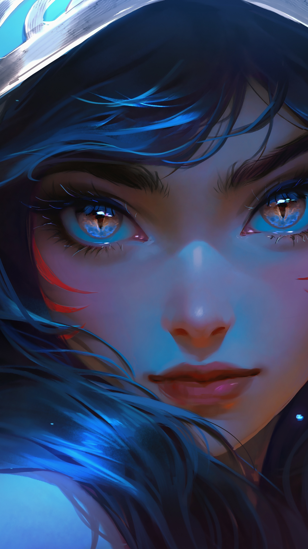 Glowing eyes of cute girl, in hood, 2023, 1080x1920 wallpaper