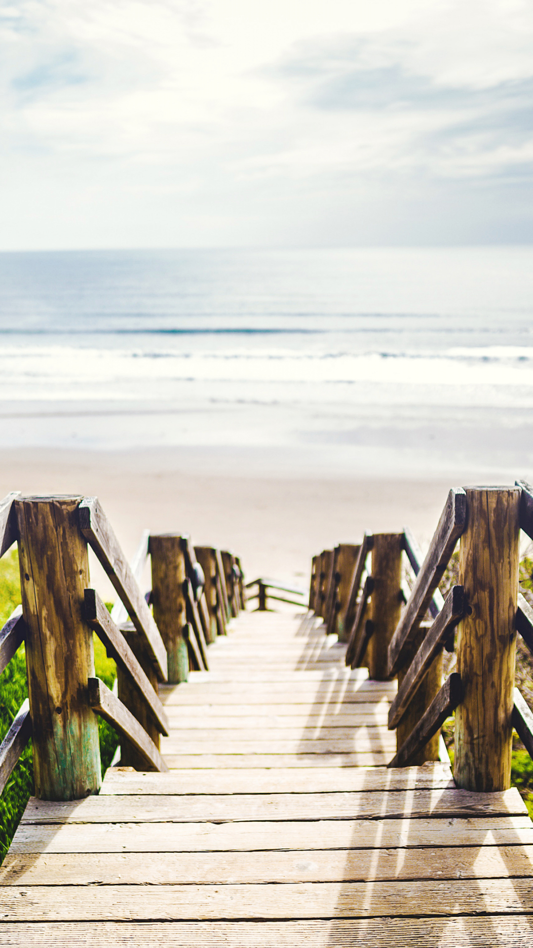 Download wallpaper 1080x1920 beach, wooden stair, holiday, nature ...