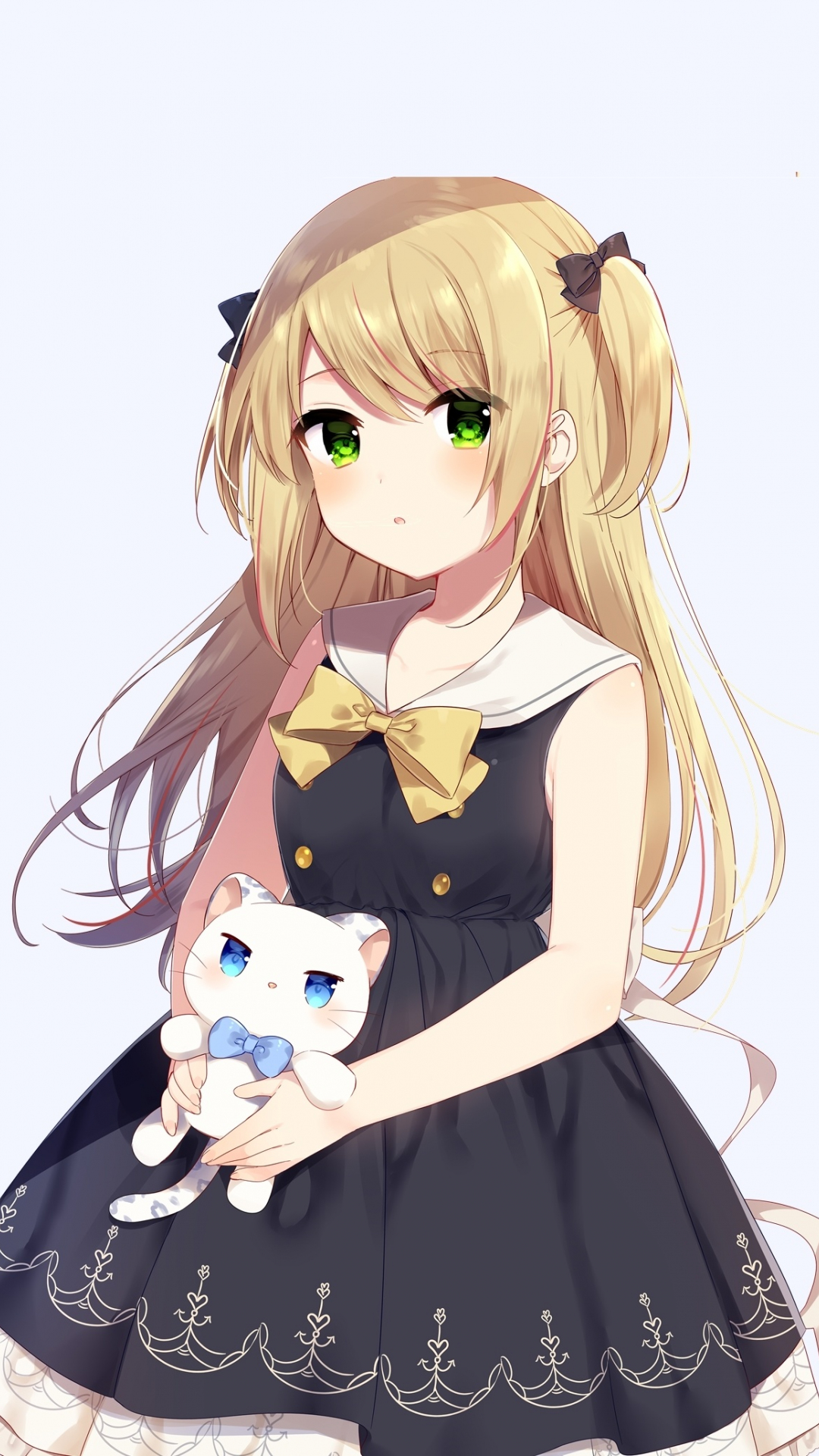 PublicDomainVectors.org-Anime girl with kitten