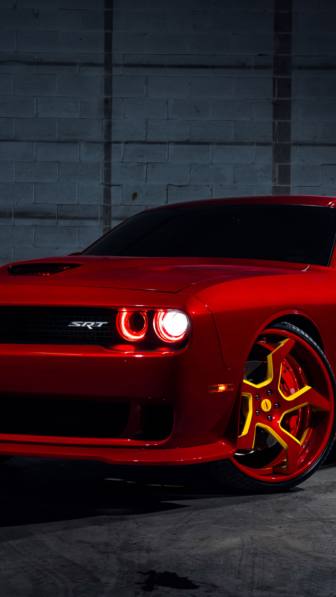 Red, Dodge Challenger SRT Hellcat, flashlight, 1080x1920 wallpaper