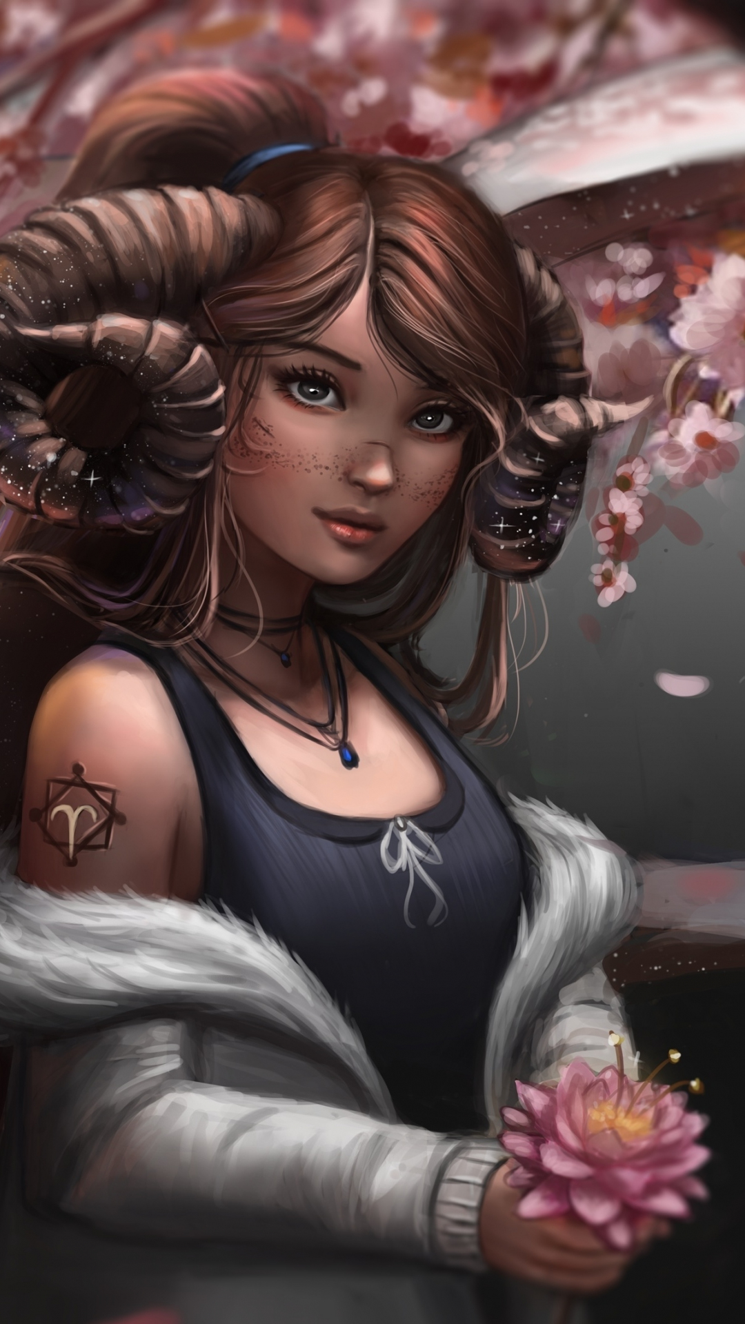 Download wallpaper 1080x1920 fantasy, aries girl, art, 1080p wallpaper