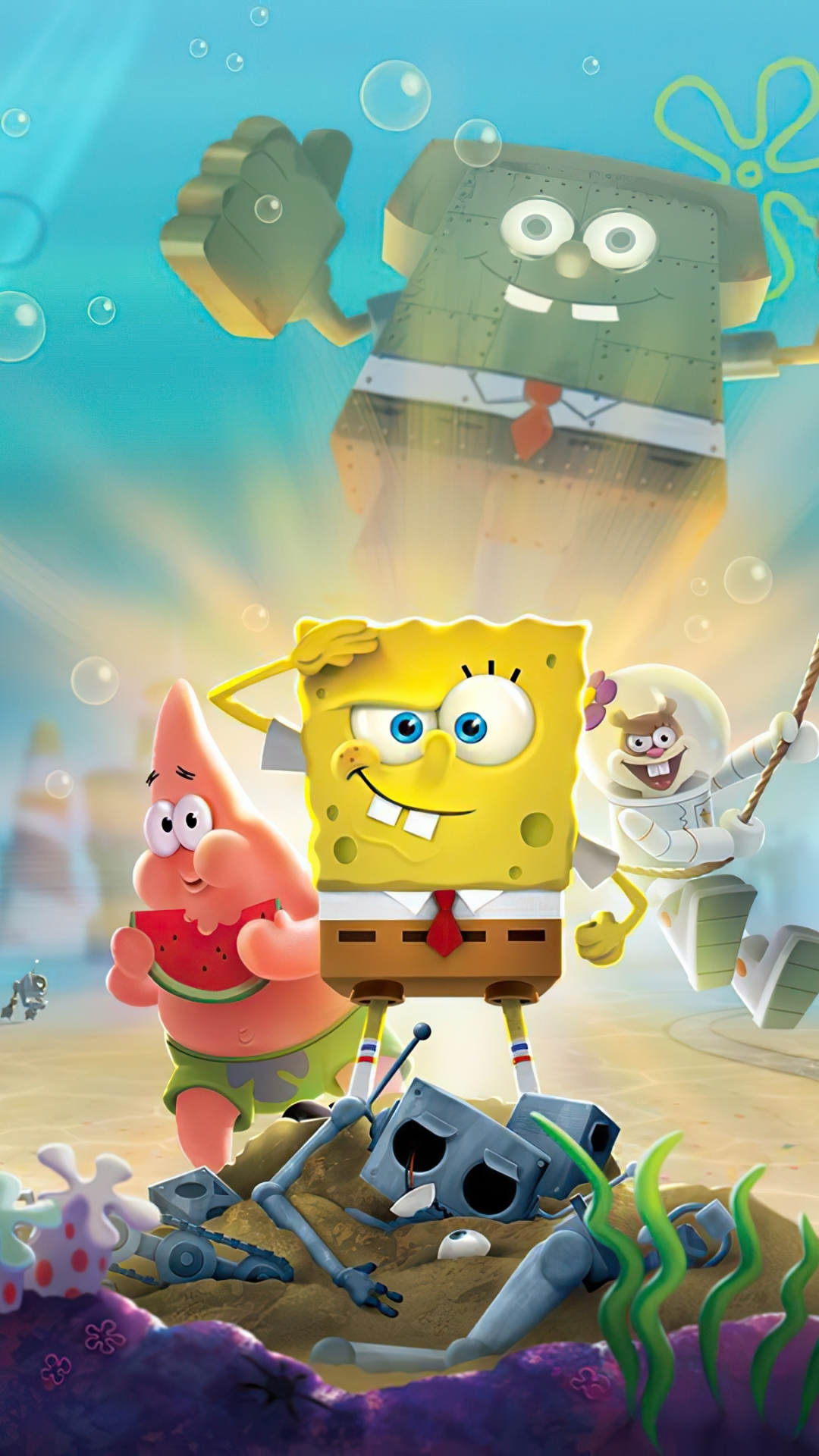 Download 1080x1920 wallpaper spongebob squarepants, underwater, cartoon